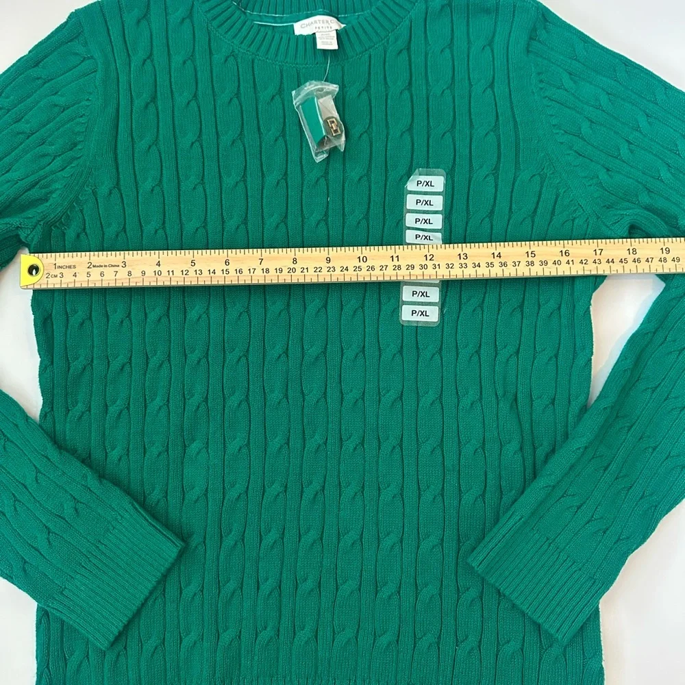 Charter Club Marine Green Cable Women’s  knit Gold button sweater  XL/P NWT - Picture 4 of 8